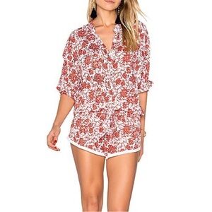 Poupette St. Barth Red Floral Tie-Front Romper
